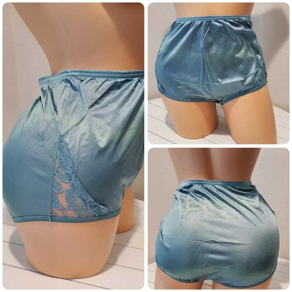 Vanity Fair Lace Nouveau Nylon Full Cut Panty Shiny Green On Green Rainbow Shift